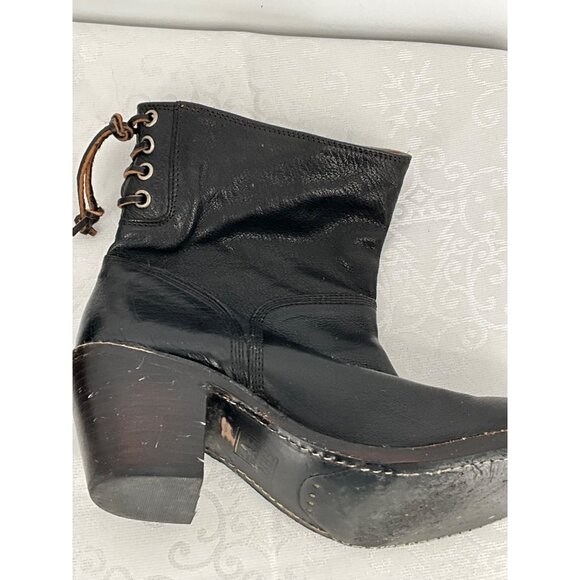 Frye Womens Black Leather Ankle Boots With Wooden Block Heel Size 7.5 - Picture 4 of 10